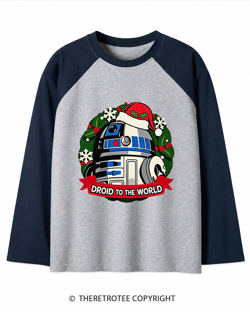 TheRetroTee Joy to the World 1970s Christmas Long Sleeve Raglan T-Shirt