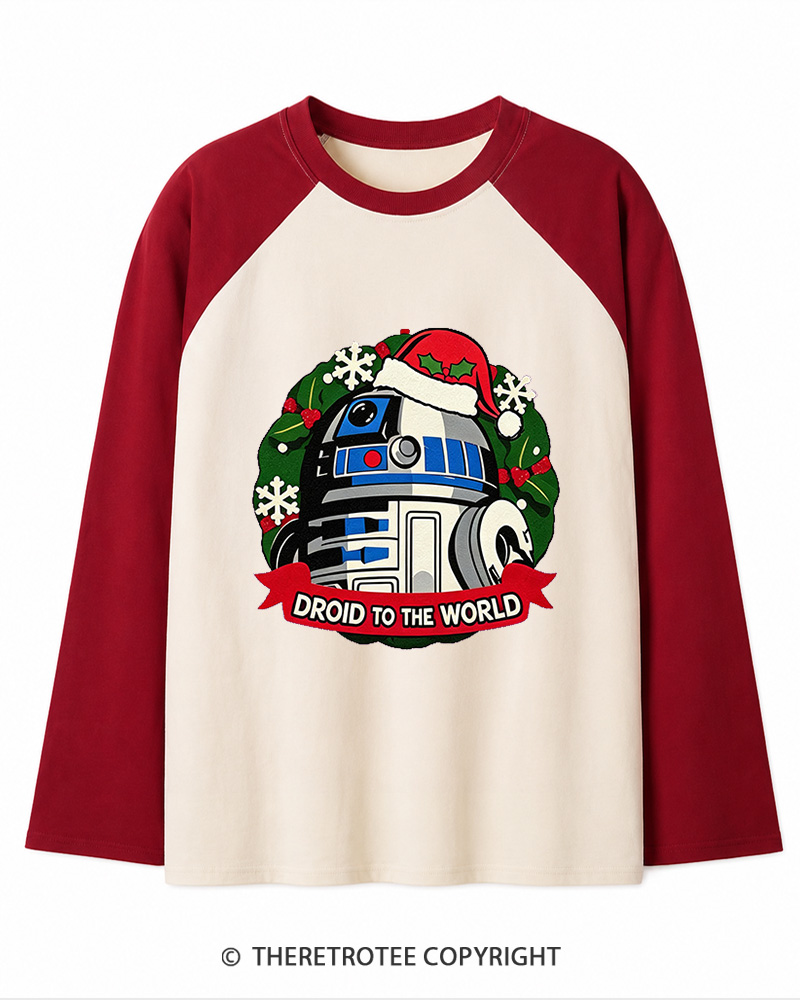 TheRetroTee Joy to the World 1970s Christmas Long Sleeve Raglan T-Shirt