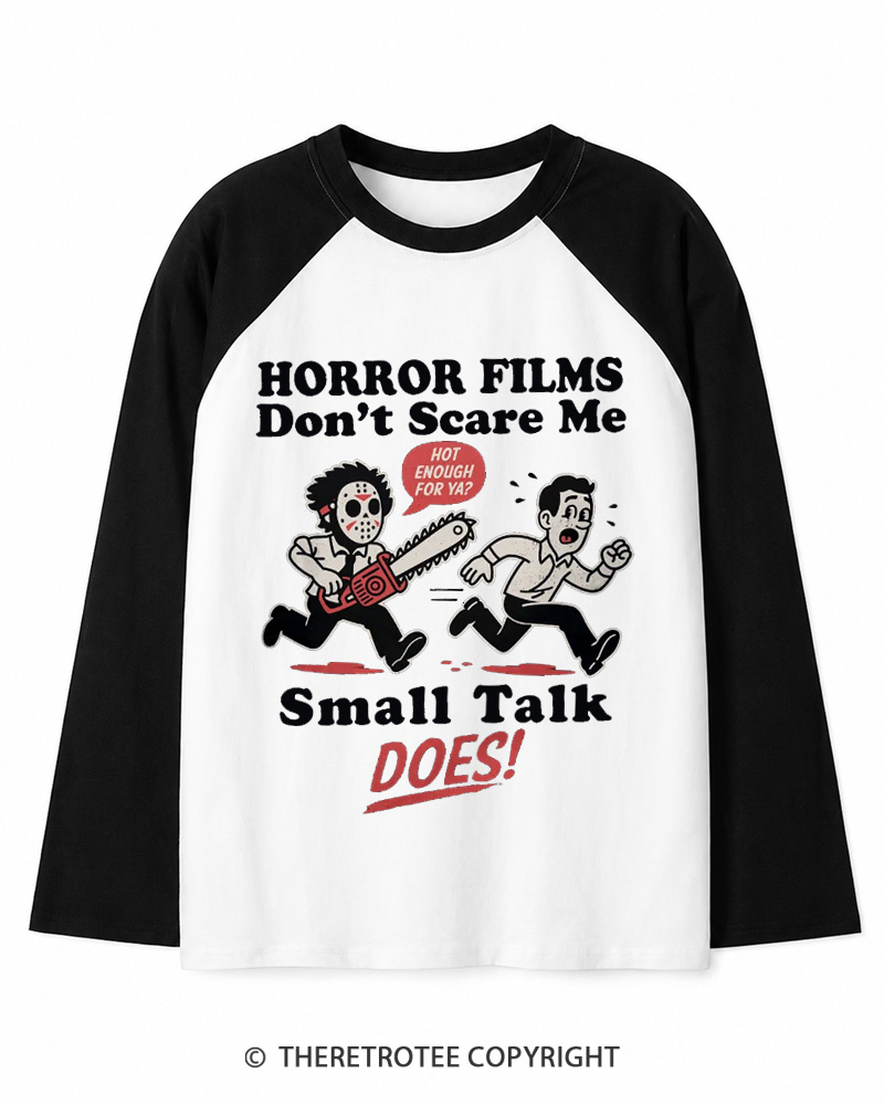 TheRetroTee Horror Small Talk 1980s Long Sleeve Raglan T-Shirt