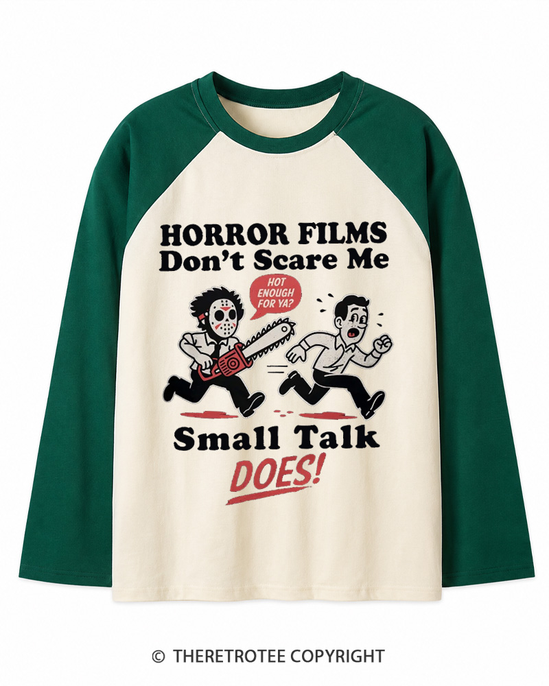 TheRetroTee Horror Small Talk 1980s Long Sleeve Raglan T-Shirt