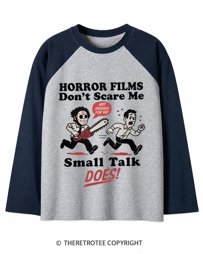 TheRetroTee Horror Small Talk 1980s Long Sleeve Raglan T-Shirt