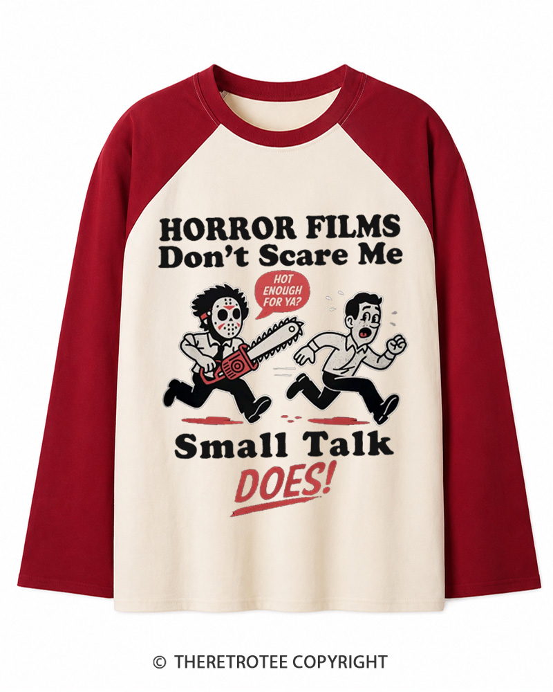 TheRetroTee Horror Small Talk 1980s Long Sleeve Raglan T-Shirt