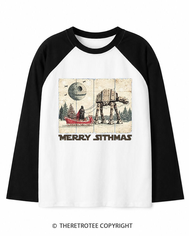 TheRetroTee Merry Sithmas 1980s Christmas Long Sleeve Raglan T-Shirt