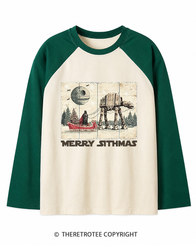 TheRetroTee Merry Sithmas 1980s Christmas Long Sleeve Raglan T-Shirt