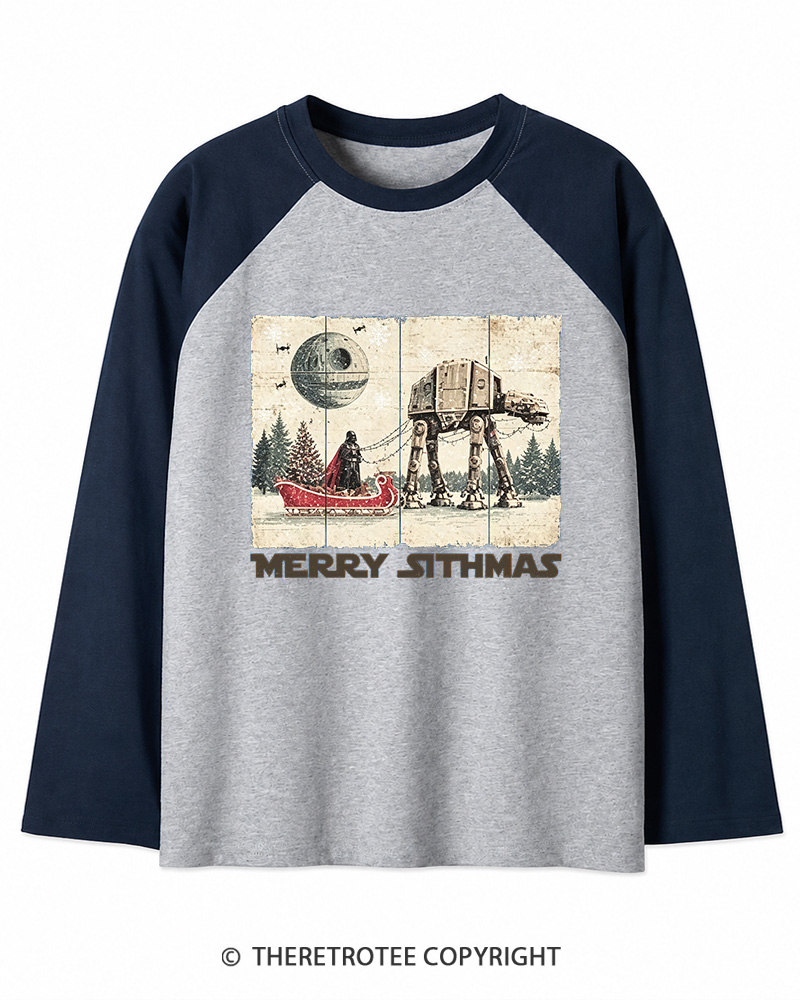 TheRetroTee Merry Sithmas 1980s Christmas Long Sleeve Raglan T-Shirt