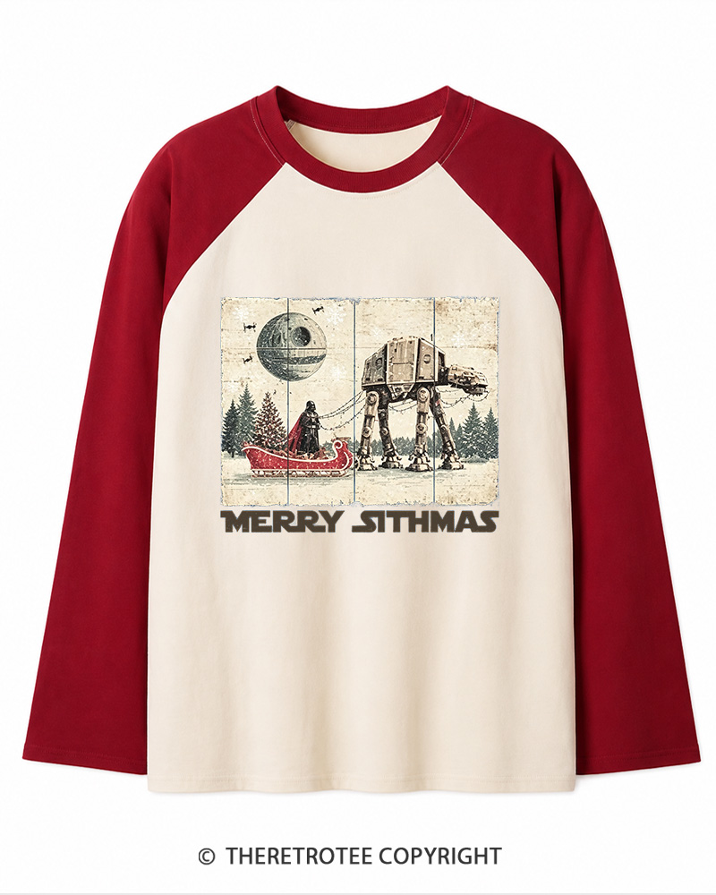 TheRetroTee Merry Sithmas 1980s Christmas Long Sleeve Raglan T-Shirt