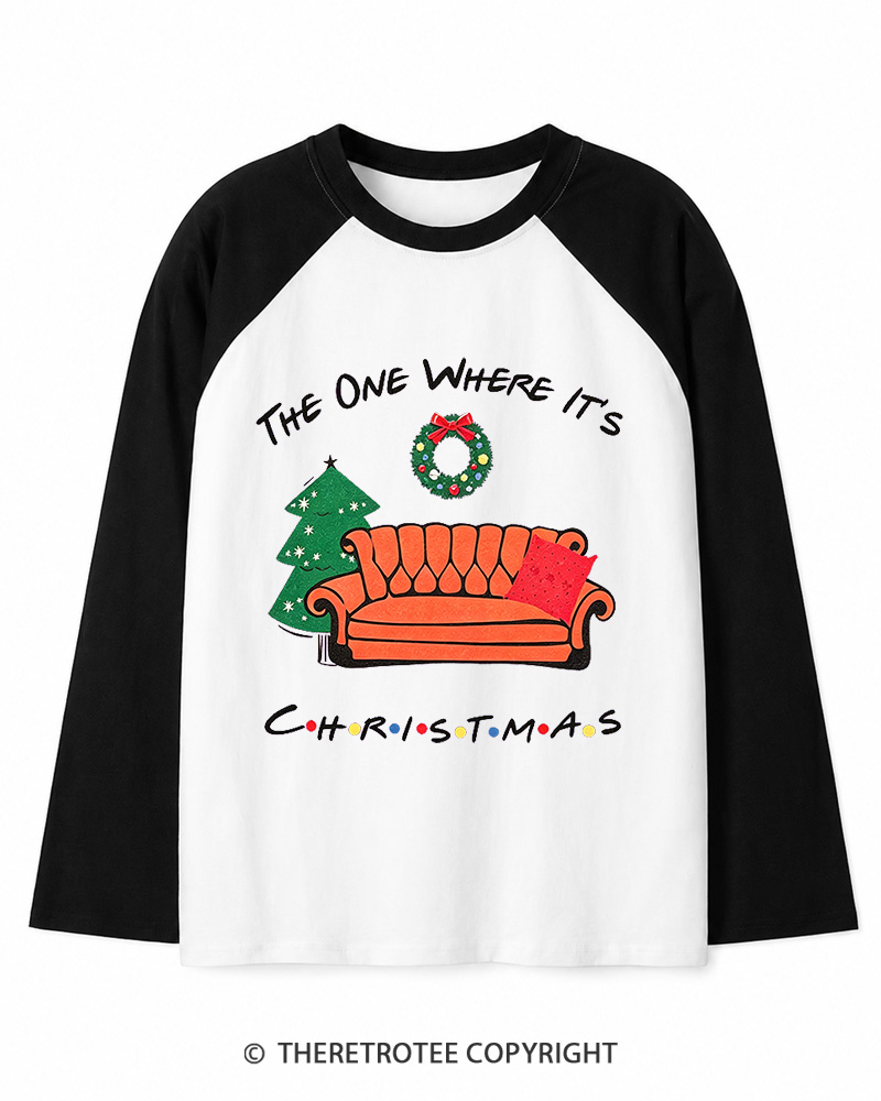 TheRetroTee The One Where It's Christmas 1990s Christmas Long Sleeve Raglan T-Shirt