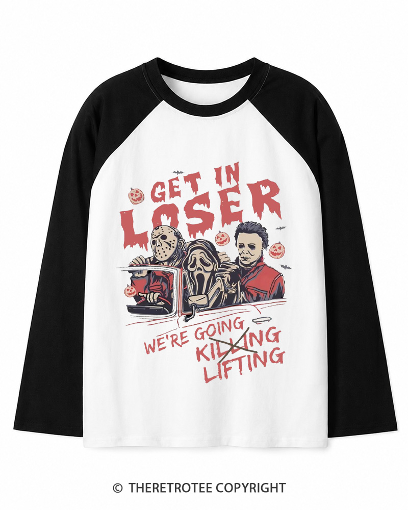 TheRetroTee Get In Loser Vintage Long Sleeve Raglan T-Shirt