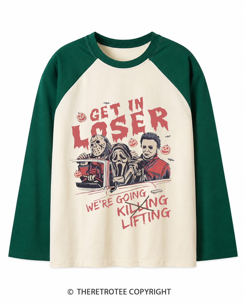TheRetroTee Get In Loser Vintage Long Sleeve Raglan T-Shirt