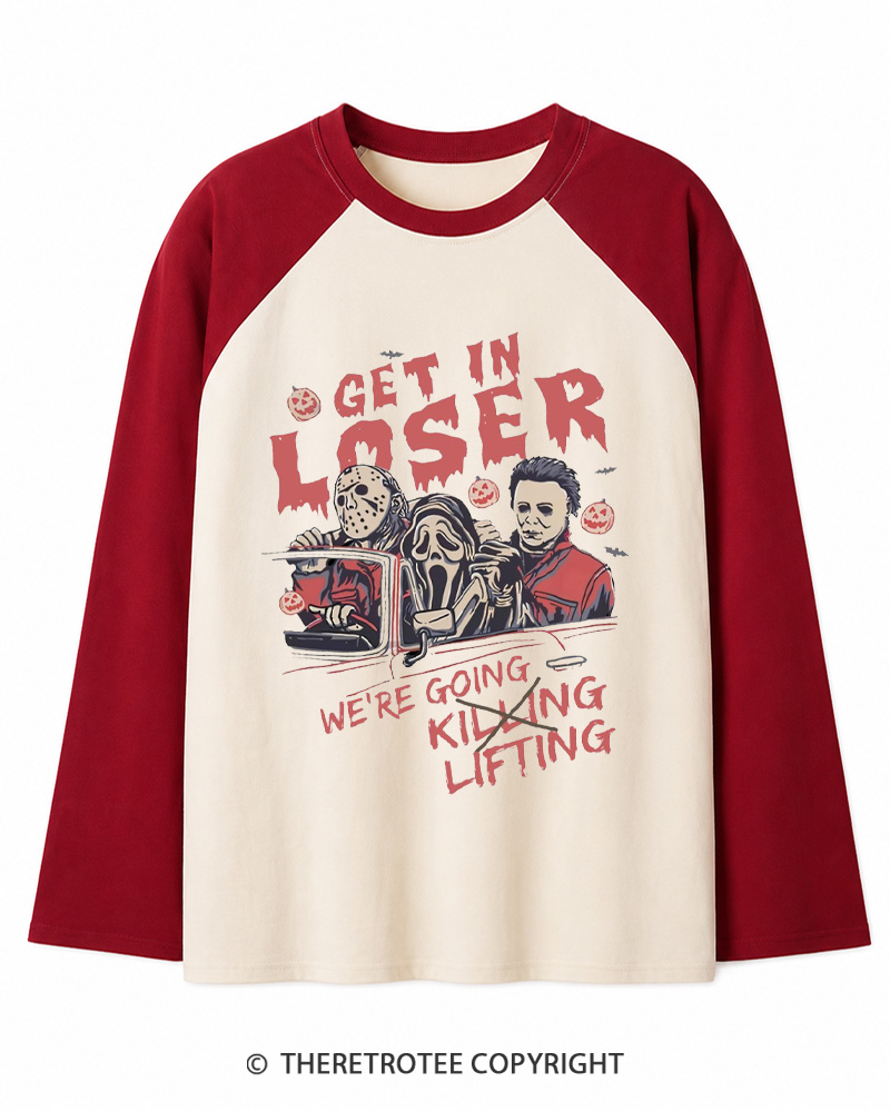 TheRetroTee Get In Loser Vintage Long Sleeve Raglan T-Shirt