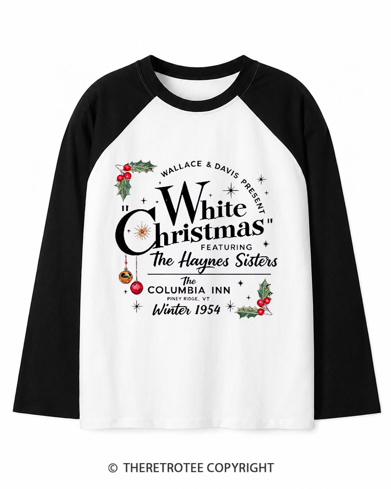 TheRetroTee White Christmas 1950s Christmas Long Sleeve Raglan T-Shirt
