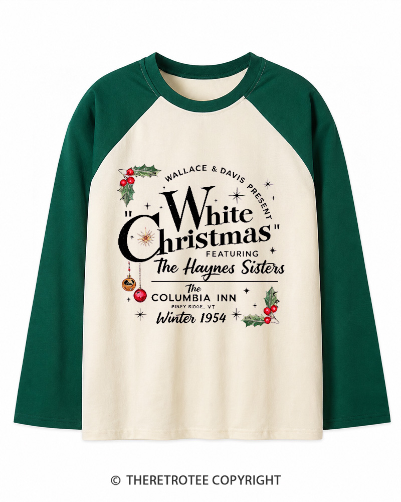 TheRetroTee White Christmas 1950s Christmas Long Sleeve Raglan T-Shirt