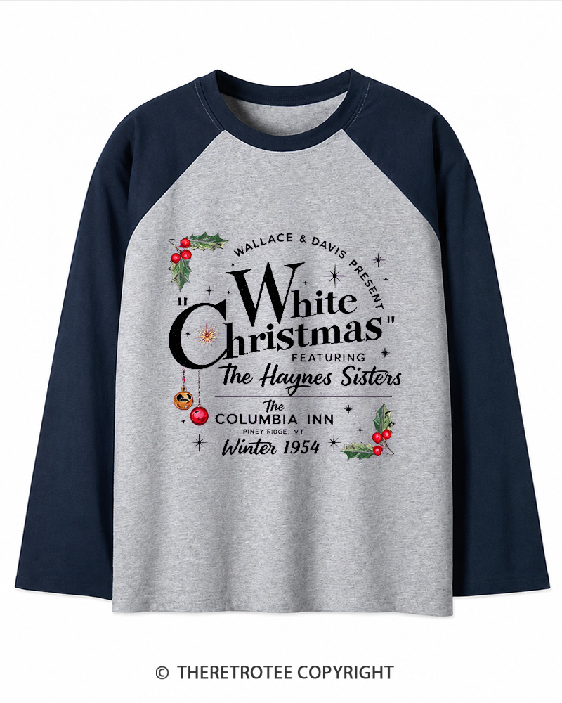 TheRetroTee White Christmas 1950s Christmas Long Sleeve Raglan T-Shirt