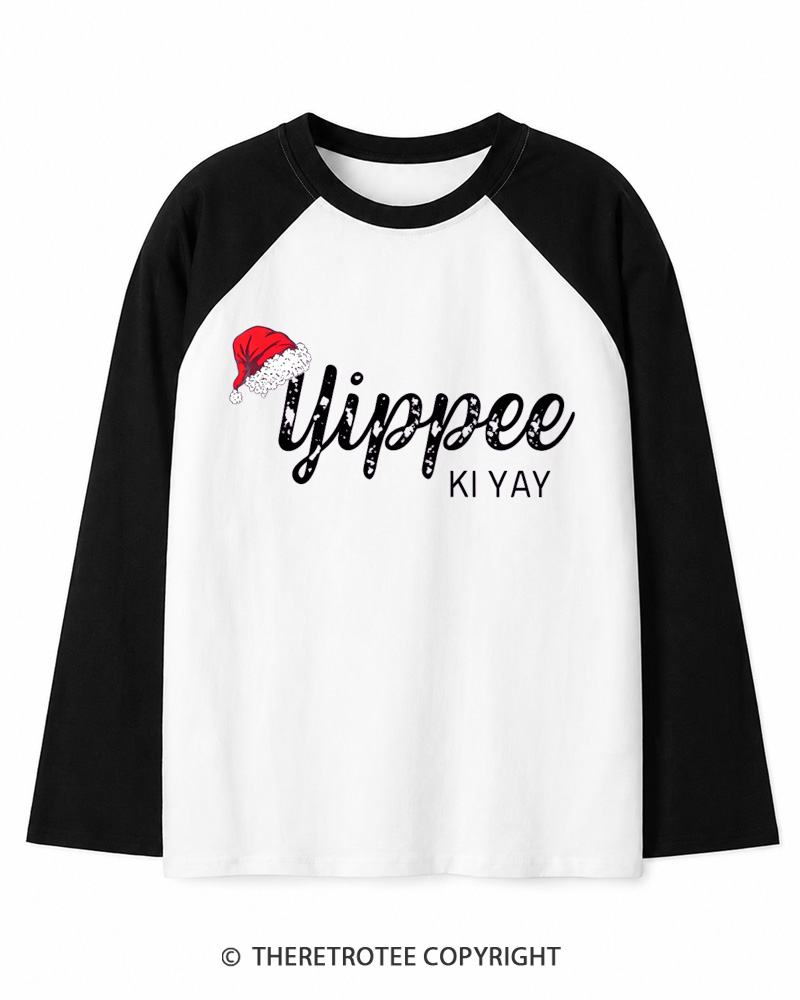 TheRetroTee Yippee Ki Yay 1980s Christmas Long Sleeve Raglan T-Shirt