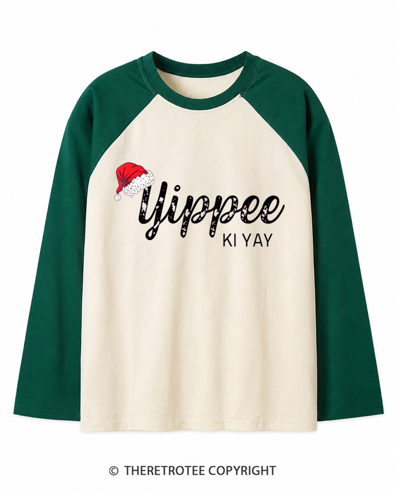 TheRetroTee Yippee Ki Yay 1980s Christmas Long Sleeve Raglan T-Shirt