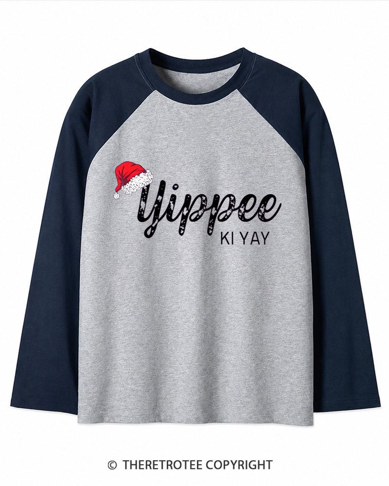 TheRetroTee Yippee Ki Yay 1980s Christmas Long Sleeve Raglan T-Shirt