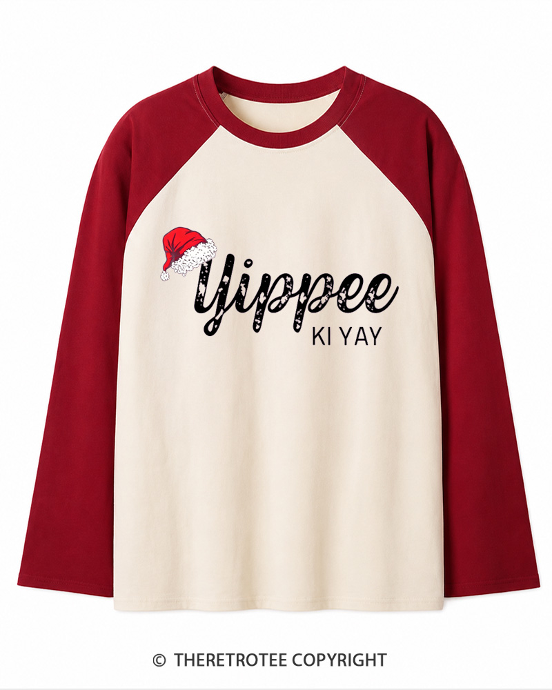 TheRetroTee Yippee Ki Yay 1980s Christmas Long Sleeve Raglan T-Shirt