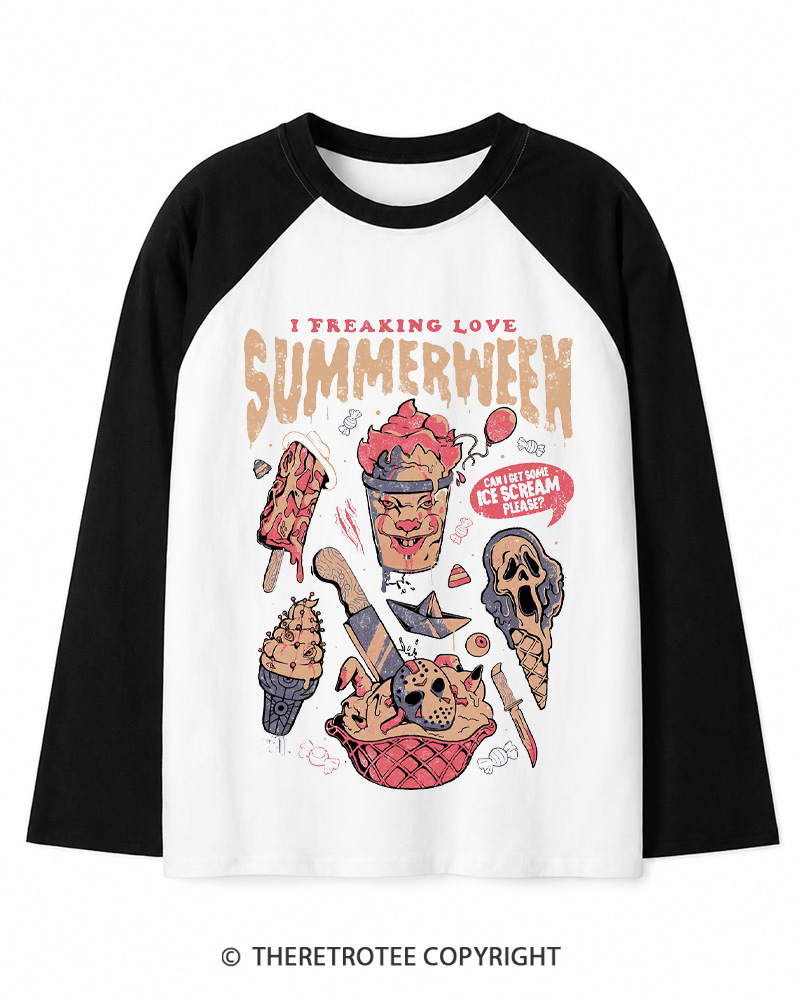 TheRetroTee Summerween 1980s Long Sleeve Raglan T-Shirt