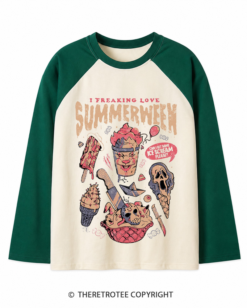 TheRetroTee Summerween 1980s Long Sleeve Raglan T-Shirt