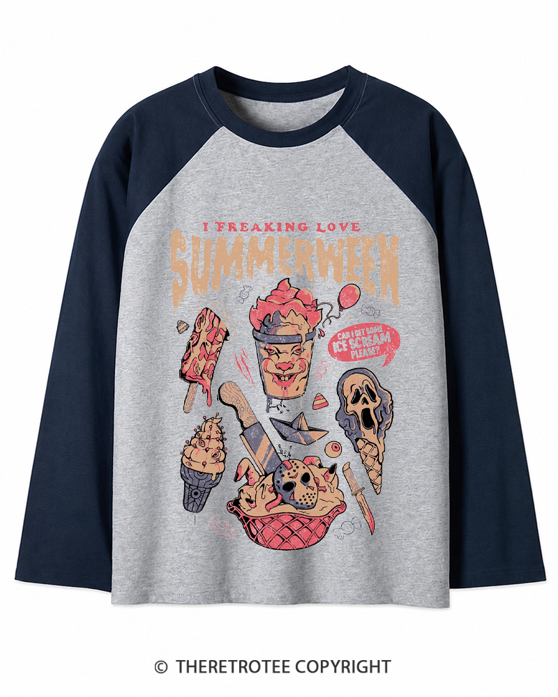 TheRetroTee Summerween 1980s Long Sleeve Raglan T-Shirt