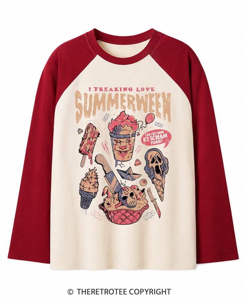 TheRetroTee Summerween 1980s Long Sleeve Raglan T-Shirt