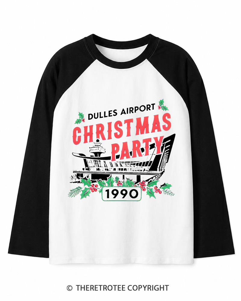 TheRetroTee Christmas Party 1990s Christmas Long Sleeve Raglan T-Shirt
