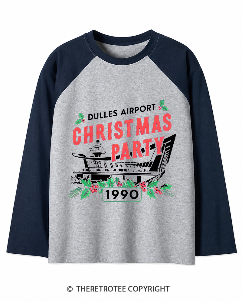 TheRetroTee Christmas Party 1990s Christmas Long Sleeve Raglan T-Shirt