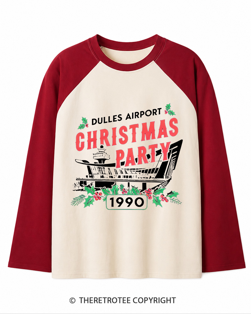 TheRetroTee Christmas Party 1990s Christmas Long Sleeve Raglan T-Shirt