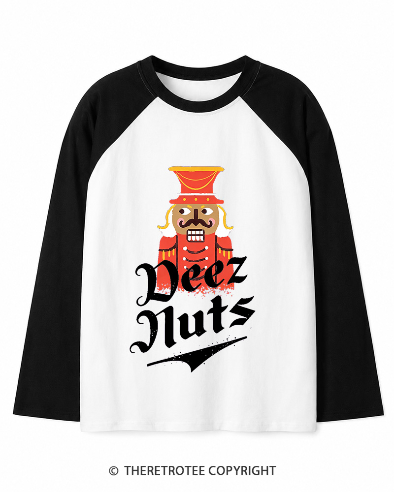 TheRetroTee Deez Nuts 1990s Christmas Long Sleeve Raglan T-Shirt