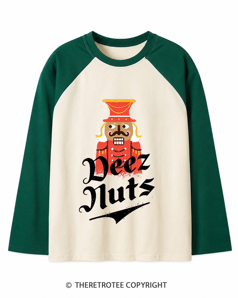 TheRetroTee Deez Nuts 1990s Christmas Long Sleeve Raglan T-Shirt
