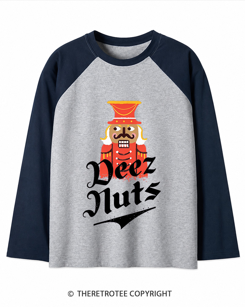 TheRetroTee Deez Nuts 1990s Christmas Long Sleeve Raglan T-Shirt