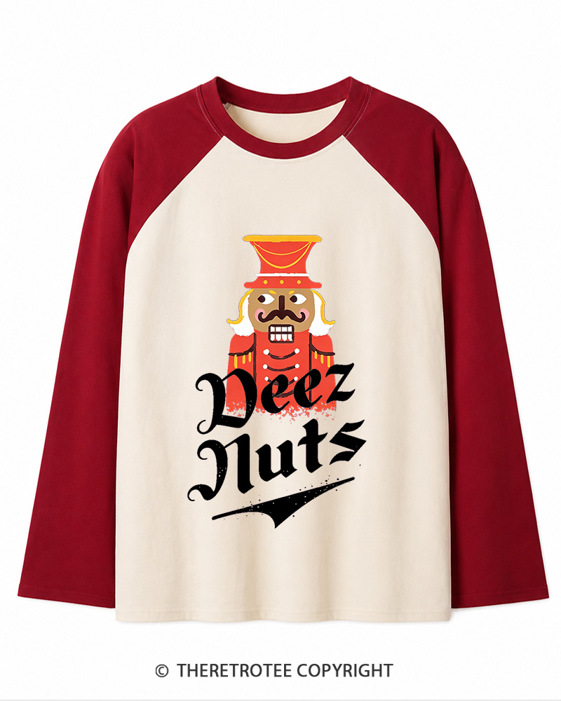 TheRetroTee Deez Nuts 1990s Christmas Long Sleeve Raglan T-Shirt
