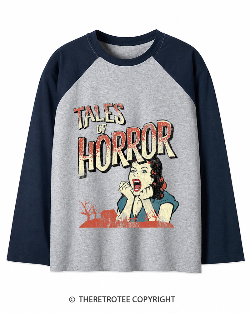 TheRetroTee Horror Movie 1950s Long Sleeve Raglan T-Shirt