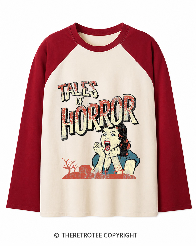 TheRetroTee Horror Movie 1950s Long Sleeve Raglan T-Shirt