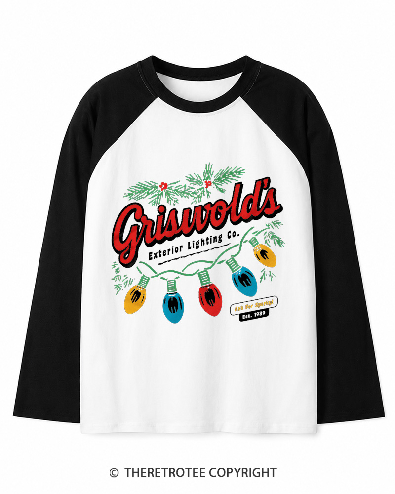 TheRetroTee Exterior Lighting 1980s Christmas Long Sleeve Raglan T-Shirt