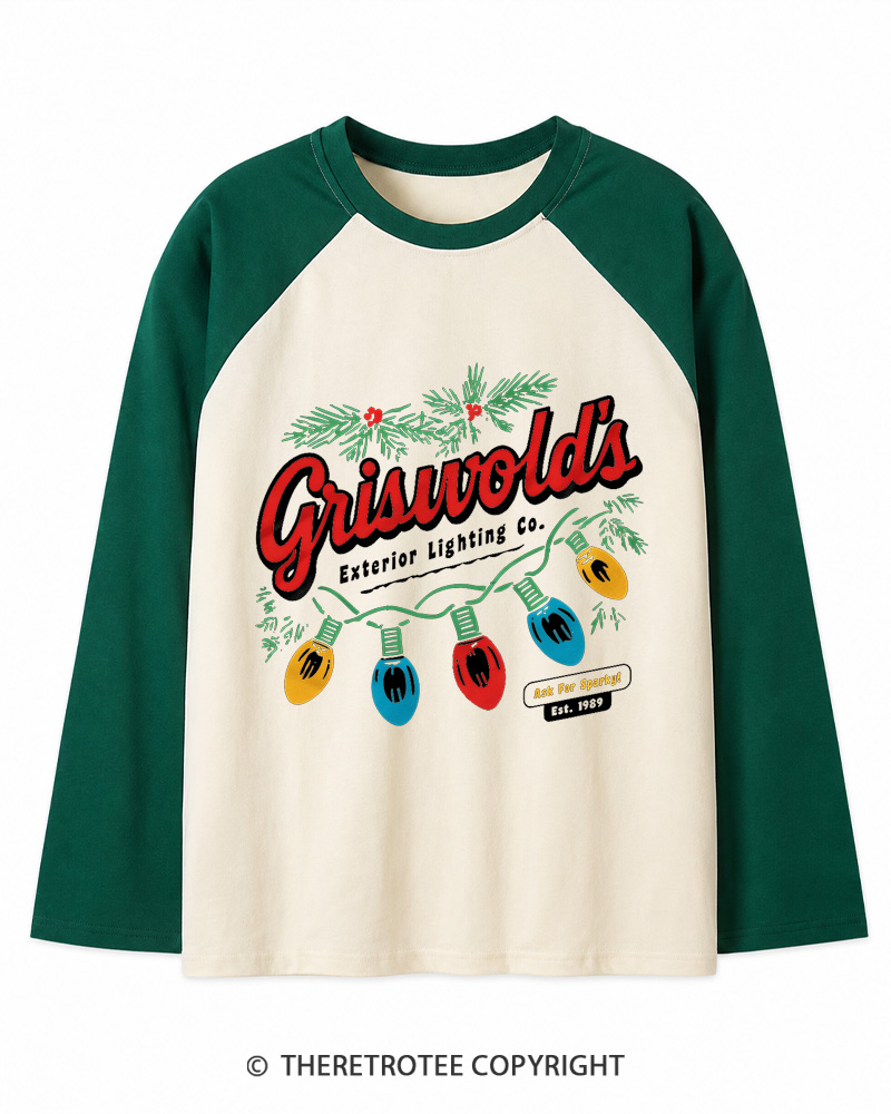 TheRetroTee Exterior Lighting 1980s Christmas Long Sleeve Raglan T-Shirt