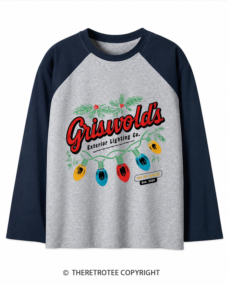 TheRetroTee Exterior Lighting 1980s Christmas Long Sleeve Raglan T-Shirt