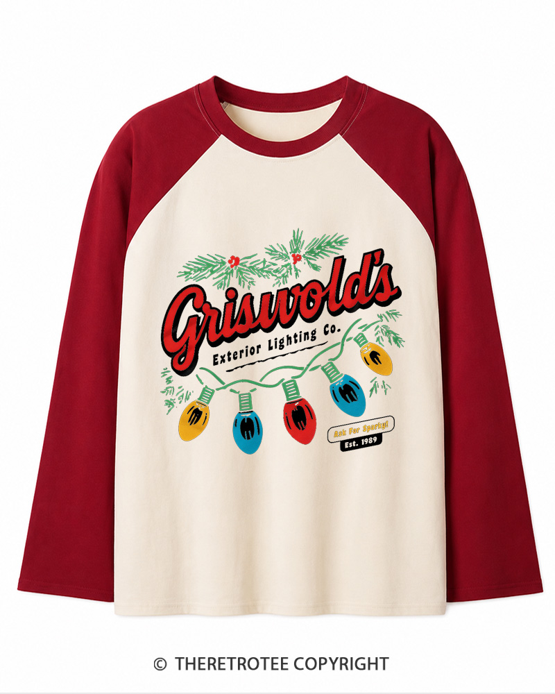 TheRetroTee Exterior Lighting 1980s Christmas Long Sleeve Raglan T-Shirt
