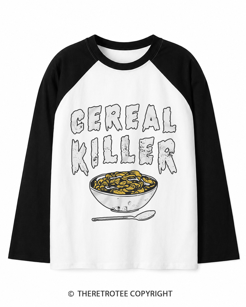 TheRetroTee Cereal Killer 1980s Long Sleeve Raglan T-Shirt