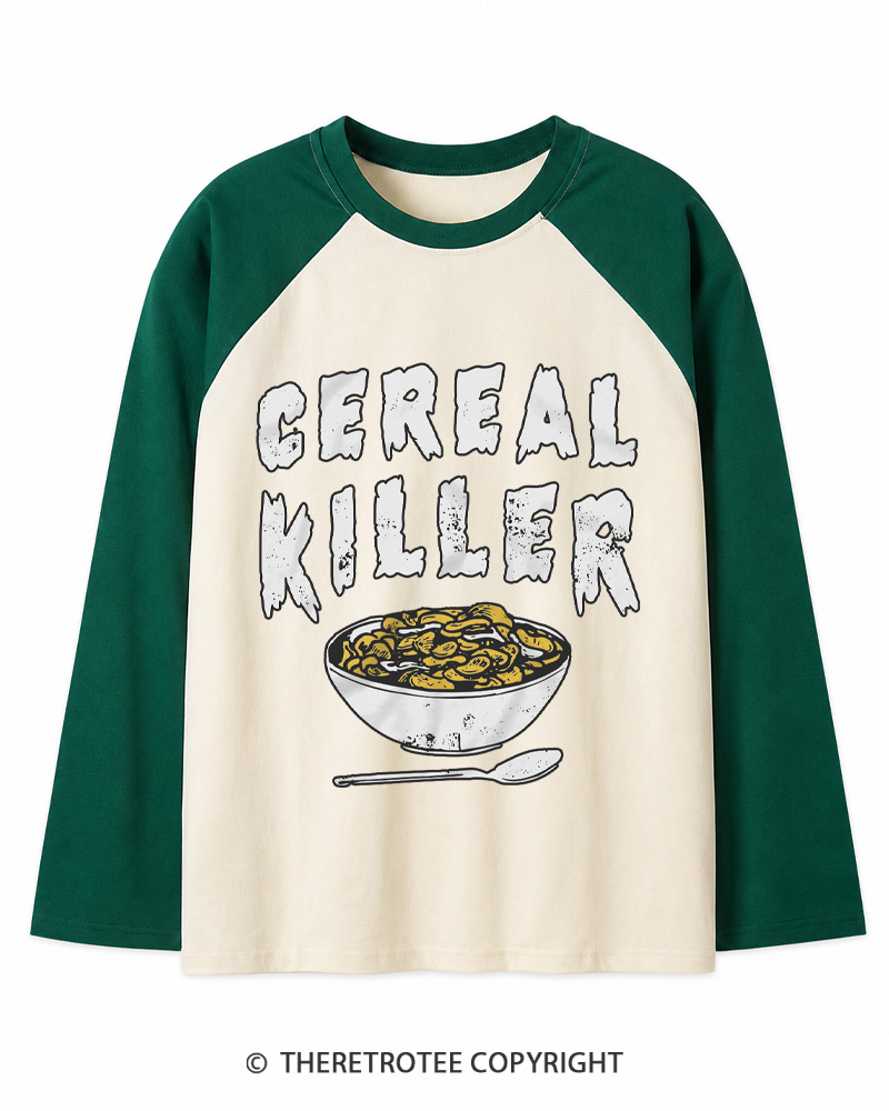 TheRetroTee Cereal Killer 1980s Long Sleeve Raglan T-Shirt