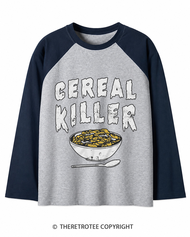 TheRetroTee Cereal Killer 1980s Long Sleeve Raglan T-Shirt
