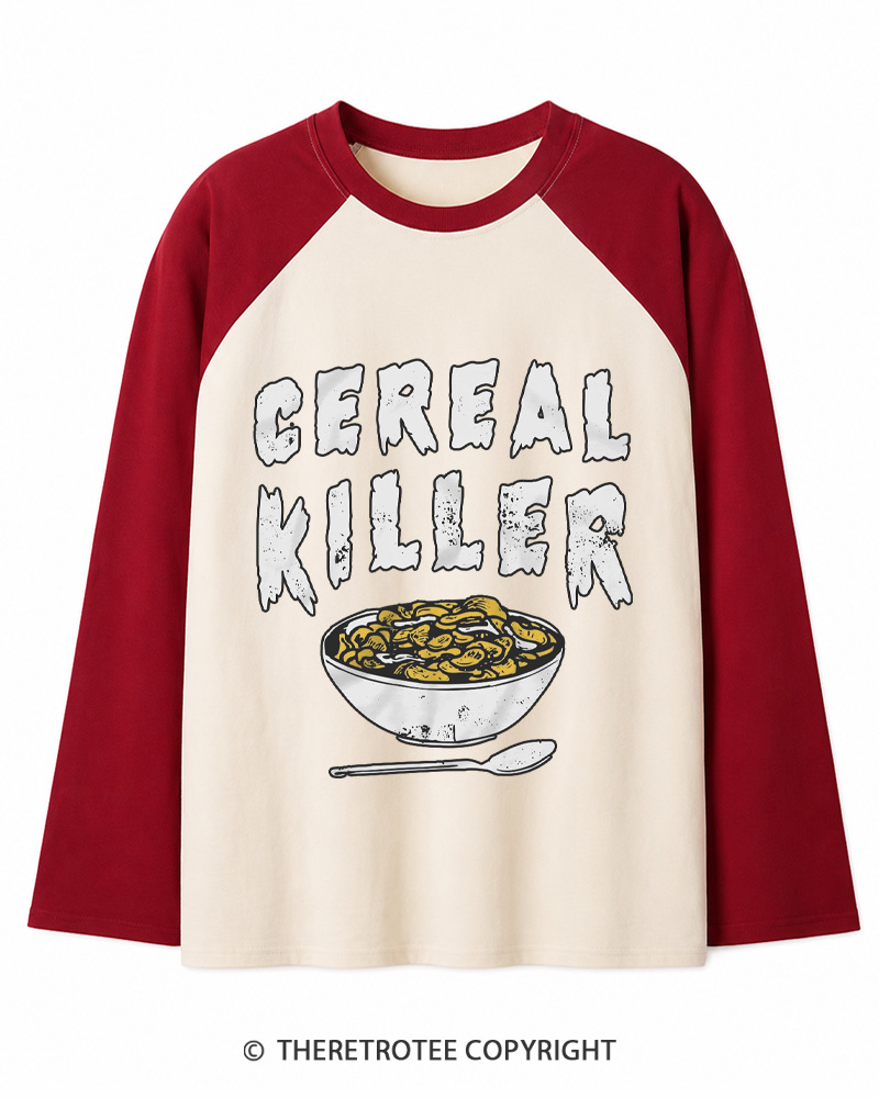 TheRetroTee Cereal Killer 1980s Long Sleeve Raglan T-Shirt