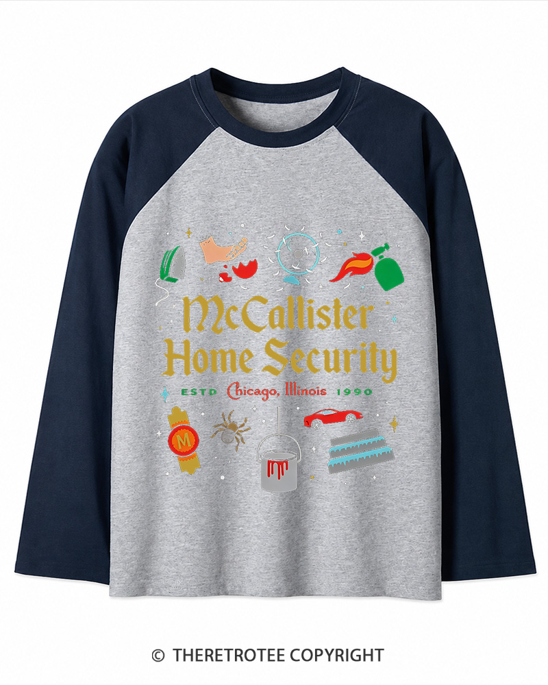 TheRetroTee Home Security 1990s Christmas Long Sleeve Raglan T-Shirt
