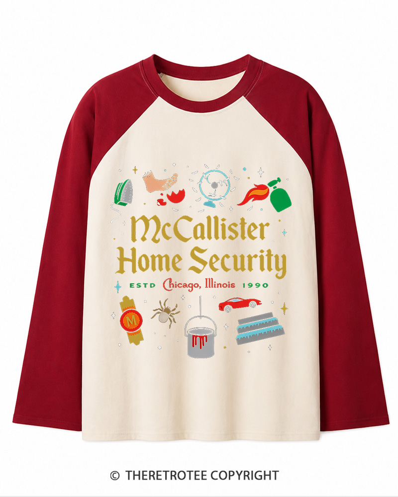 TheRetroTee Home Security 1990s Christmas Long Sleeve Raglan T-Shirt