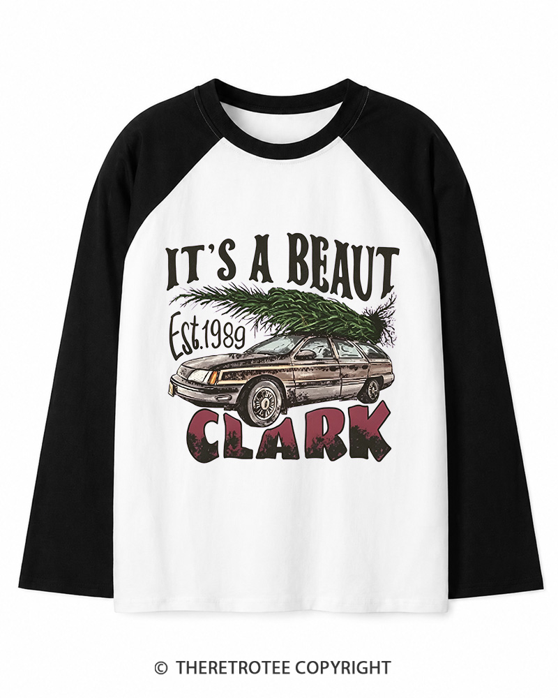 TheRetroTee It’s A Beaut Clark 1980s Christmas Long Sleeve Raglan T-Shirt