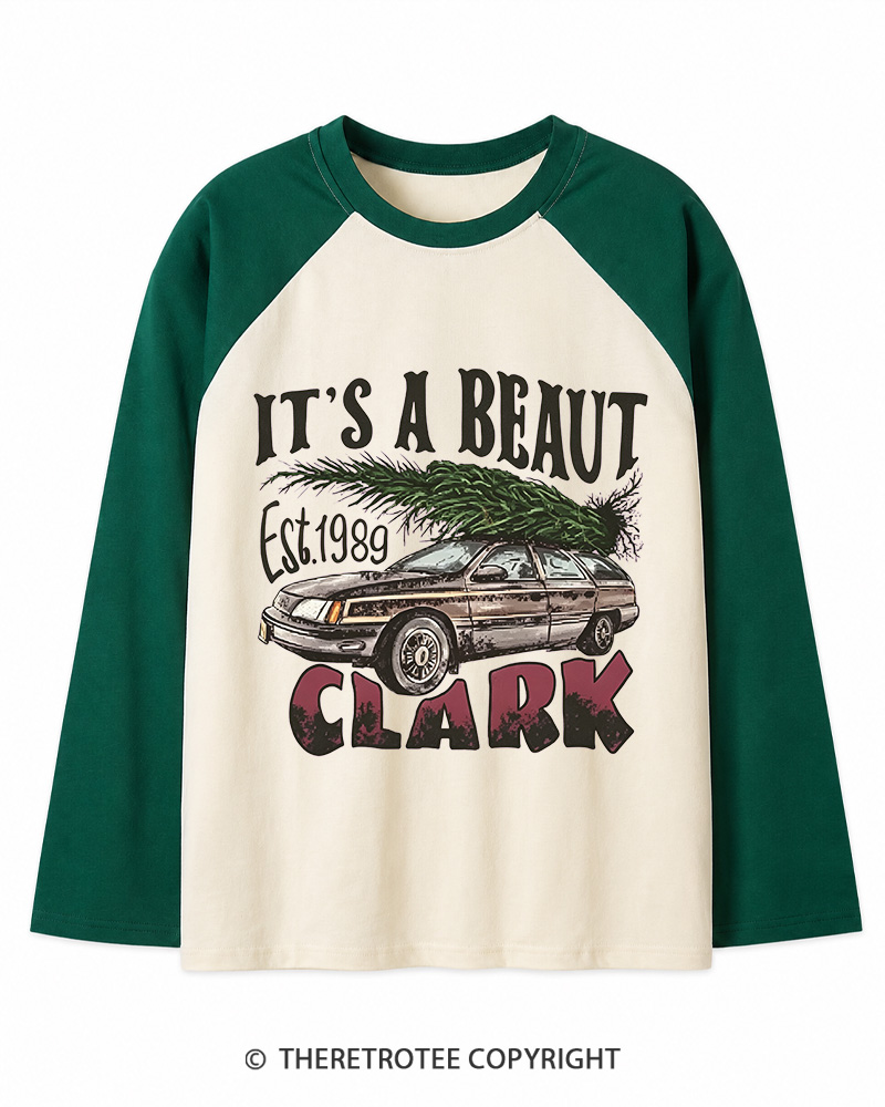 TheRetroTee It’s A Beaut Clark 1980s Christmas Long Sleeve Raglan T-Shirt