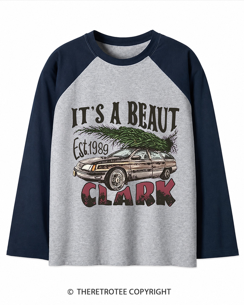TheRetroTee It’s A Beaut Clark 1980s Christmas Long Sleeve Raglan T-Shirt