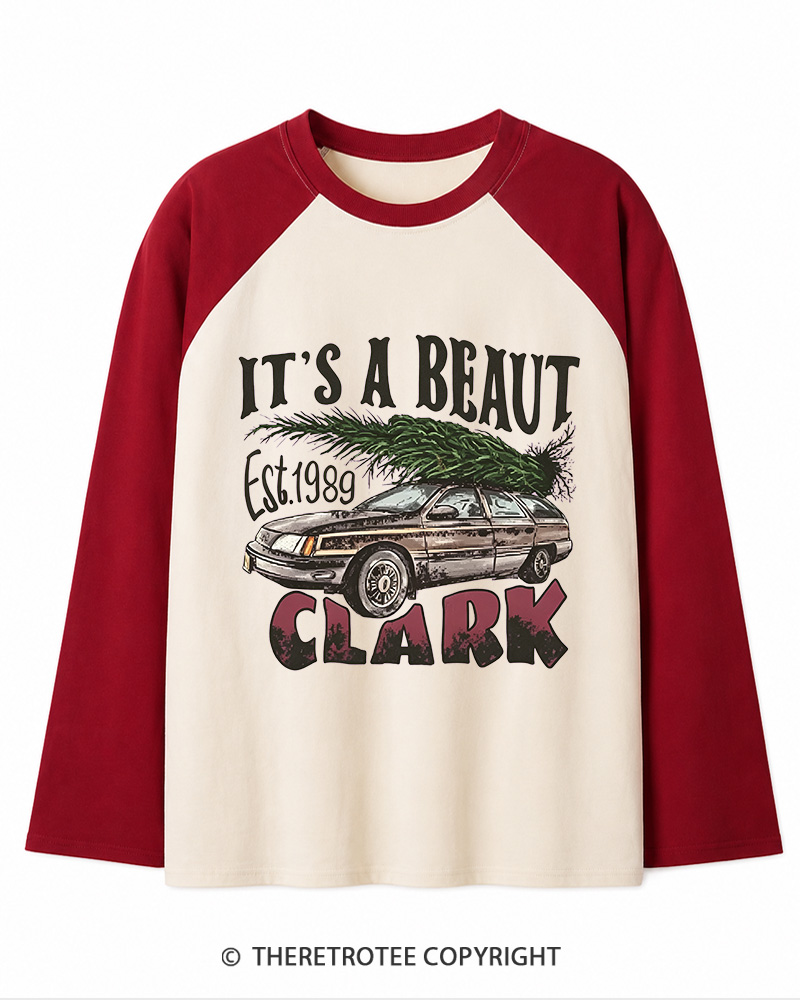 TheRetroTee It’s A Beaut Clark 1980s Christmas Long Sleeve Raglan T-Shirt