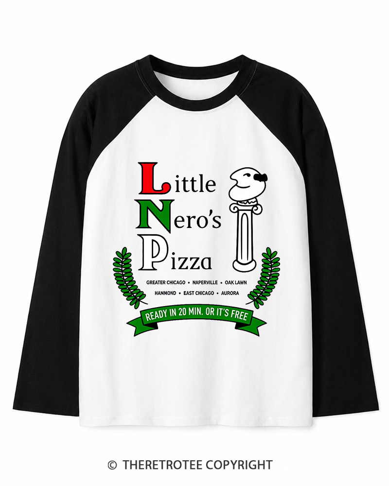 TheRetroTee Pizza Delivery 1990s Christmas Long Sleeve Raglan T-Shirt