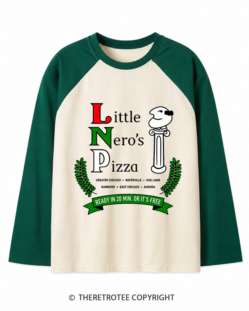 TheRetroTee Pizza Delivery 1990s Christmas Long Sleeve Raglan T-Shirt